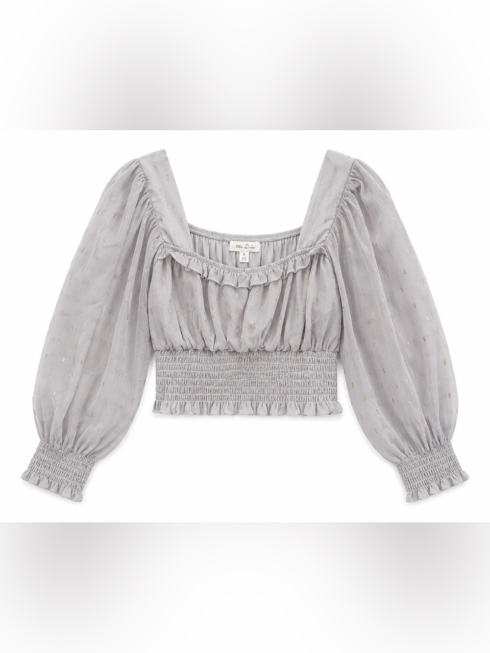 By The River Gray Gold Metallic Smocked Puff Sleeve Crop Top S NWT